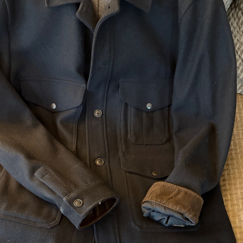 J. Crew Men's Black Jacket with Buttons and brown corduroy detail - Picture 4 of 7